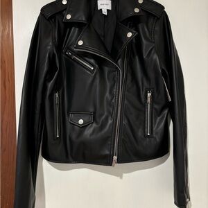 Nine West Black Faux Leather moto Jacket